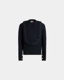 Adrien Brody Travel Collection Crewneck Sweater In Navy Blue Wool