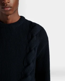 Adrien Brody Travel Collection Crewneck Sweater In Navy Blue Wool