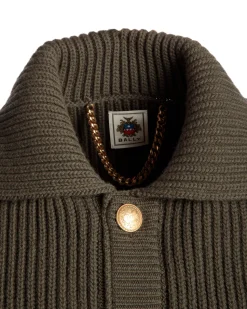 Adrien Brody Travel Collection Cardigan In Military Green Wool