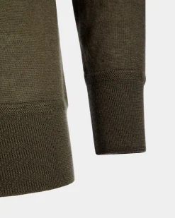 Adrien Brody Travel Collection Crewneck Sweater In Military Green Cashmere