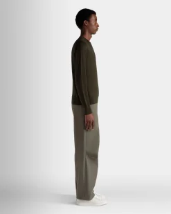 Adrien Brody Travel Collection Crewneck Sweater In Military Green Cashmere