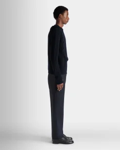 Adrien Brody Travel Collection Crewneck Sweater In Navy Blue Wool