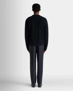 Adrien Brody Travel Collection Crewneck Sweater In Navy Blue Wool