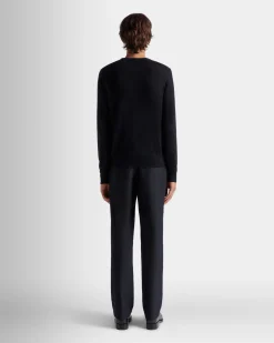 Adrien Brody Travel Collection Crewneck Sweater In Navy Blue Cashmere