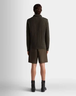 Adrien Brody Travel Collection Cardigan In Military Green Wool