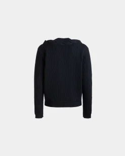 Adrien Brody Travel Collection Crewneck Sweater In Navy Blue Wool