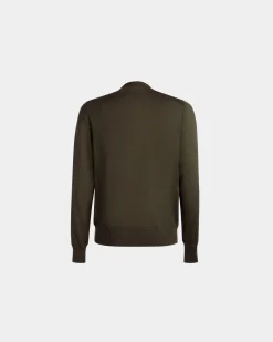 Adrien Brody Travel Collection Crewneck Sweater In Military Green Cashmere