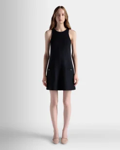 A-Line Mini Dress In Navy Blue Wool