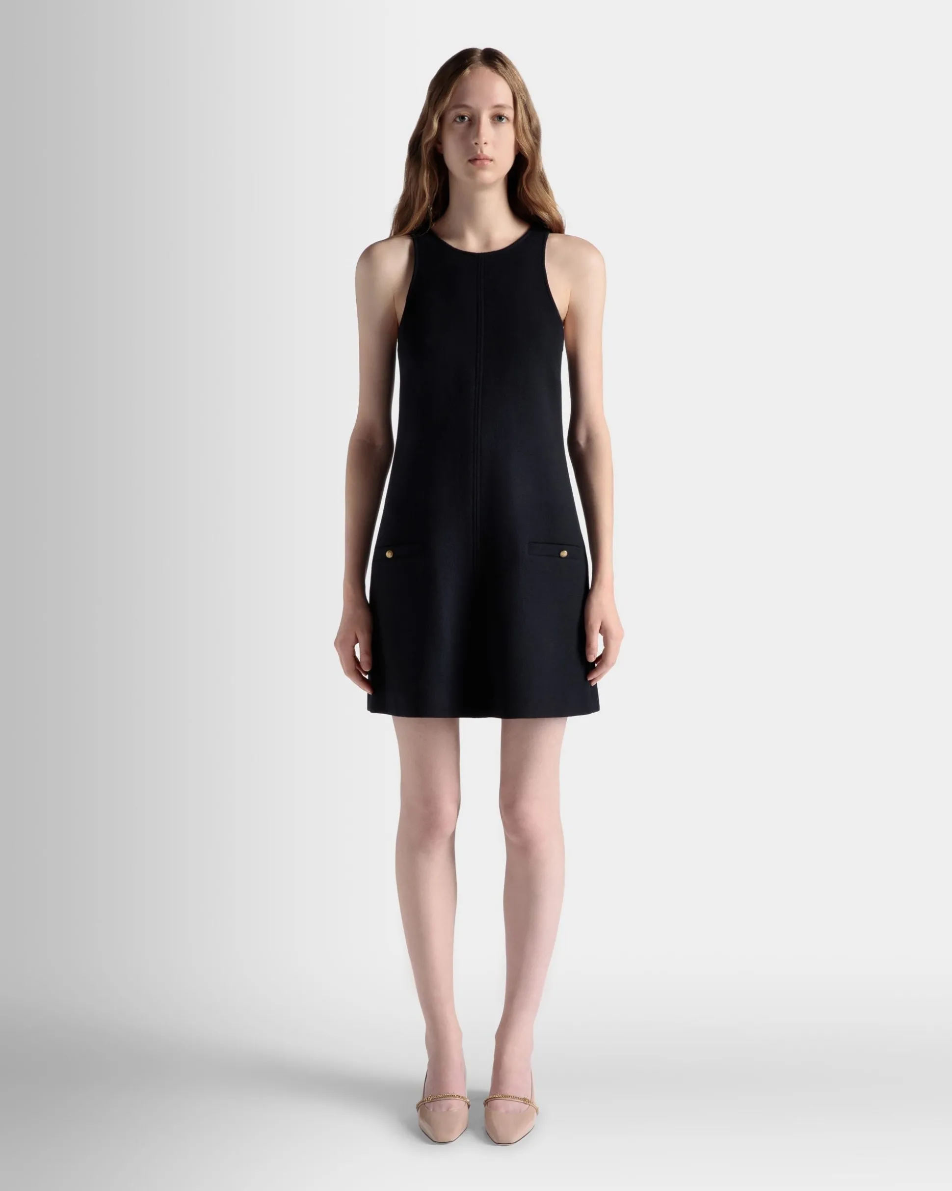 A-Line Mini Dress In Navy Blue Wool