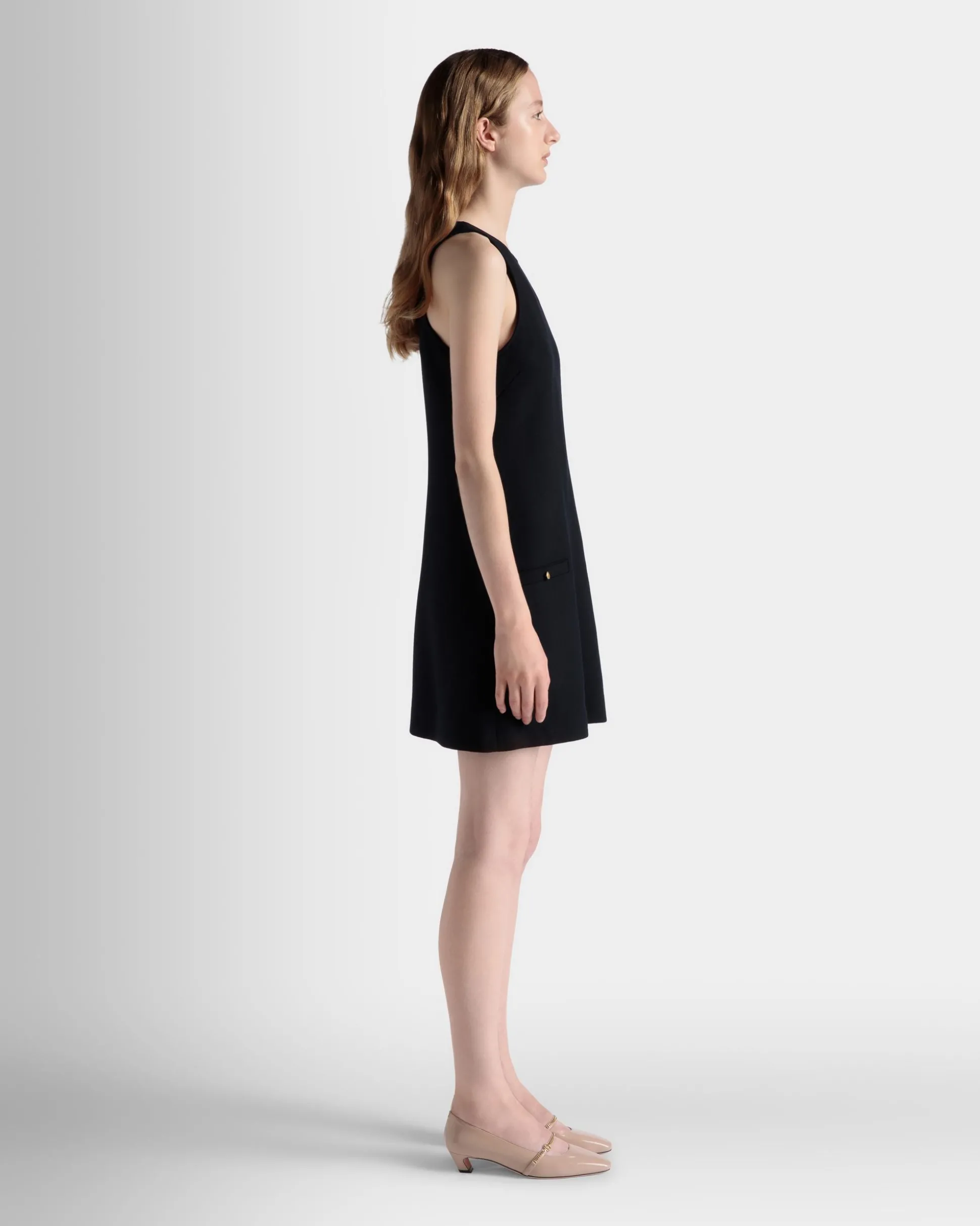 A-Line Mini Dress In Navy Blue Wool