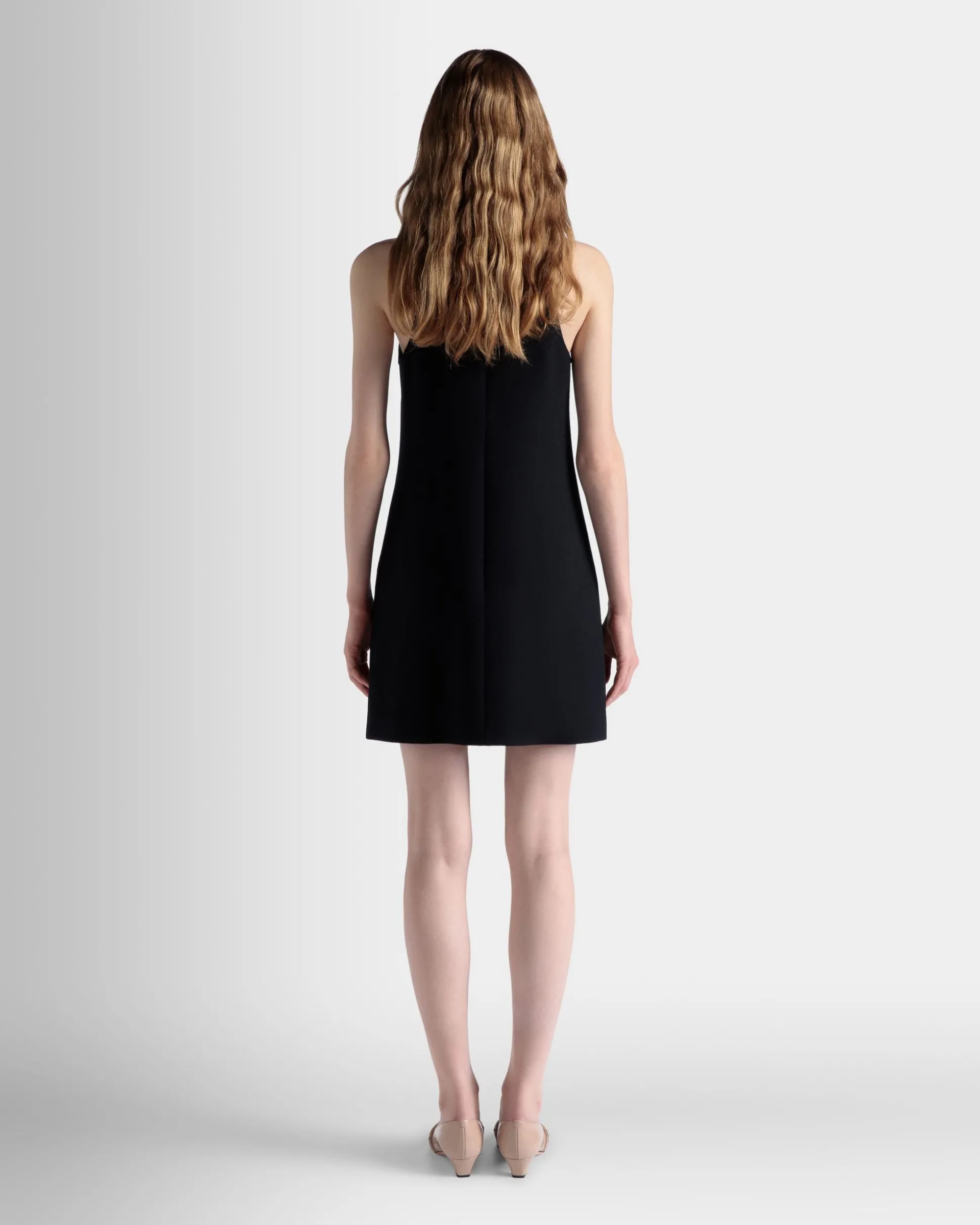 A-Line Mini Dress In Navy Blue Wool