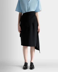Asymmetric Midi Skirt in Black Fluid Crepe