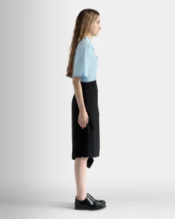 Asymmetric Midi Skirt in Black Fluid Crepe