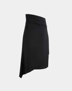 Asymmetric Midi Skirt in Black Fluid Crepe