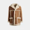 Aviator Coat In Brown Leather and Merino