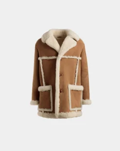 Aviator Coat In Brown Leather and Merino