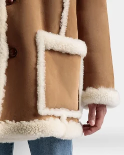 Aviator Coat In Brown Leather and Merino