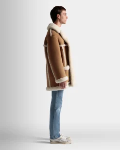 Aviator Coat In Brown Leather and Merino