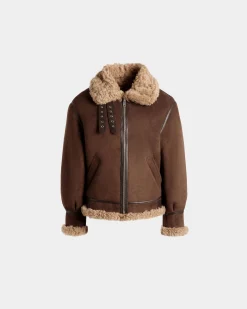 Aviator Jacket In Brown And Beige Shearling