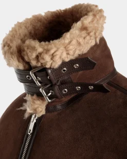 Aviator Jacket In Brown And Beige Shearling