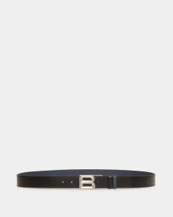 B Bold 35Mm Reversible And Adjustable Belt In Black And Marine Leather