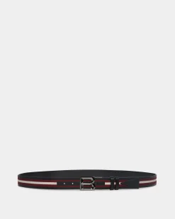 B Bold 35mm Reversible Belt In Red And White Fabric And Leather