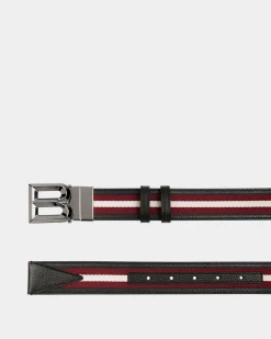 B Bold 35mm Reversible Belt In Red And White Fabric And Leather