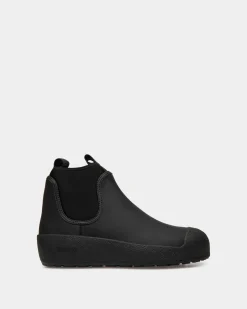 Bally Curling Bootie in Black Rubberized Leather
