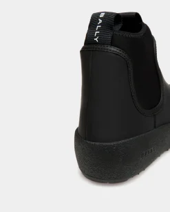 Bally Curling Bootie in Black Rubberized Leather