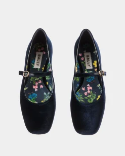 Ballyrina Flat in Navy Blue Velvet Fabric
