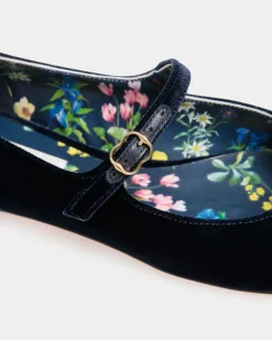 Ballyrina Flat in Navy Blue Velvet Fabric