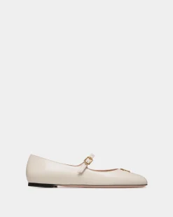 Ballyrina Mary-Jane Flat In White Leather