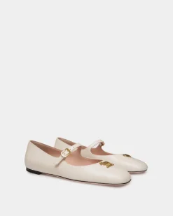 Ballyrina Mary-Jane Flat In White Leather