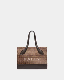 Bar Mini Tote Bag in Multibrown Check Wool And Leather