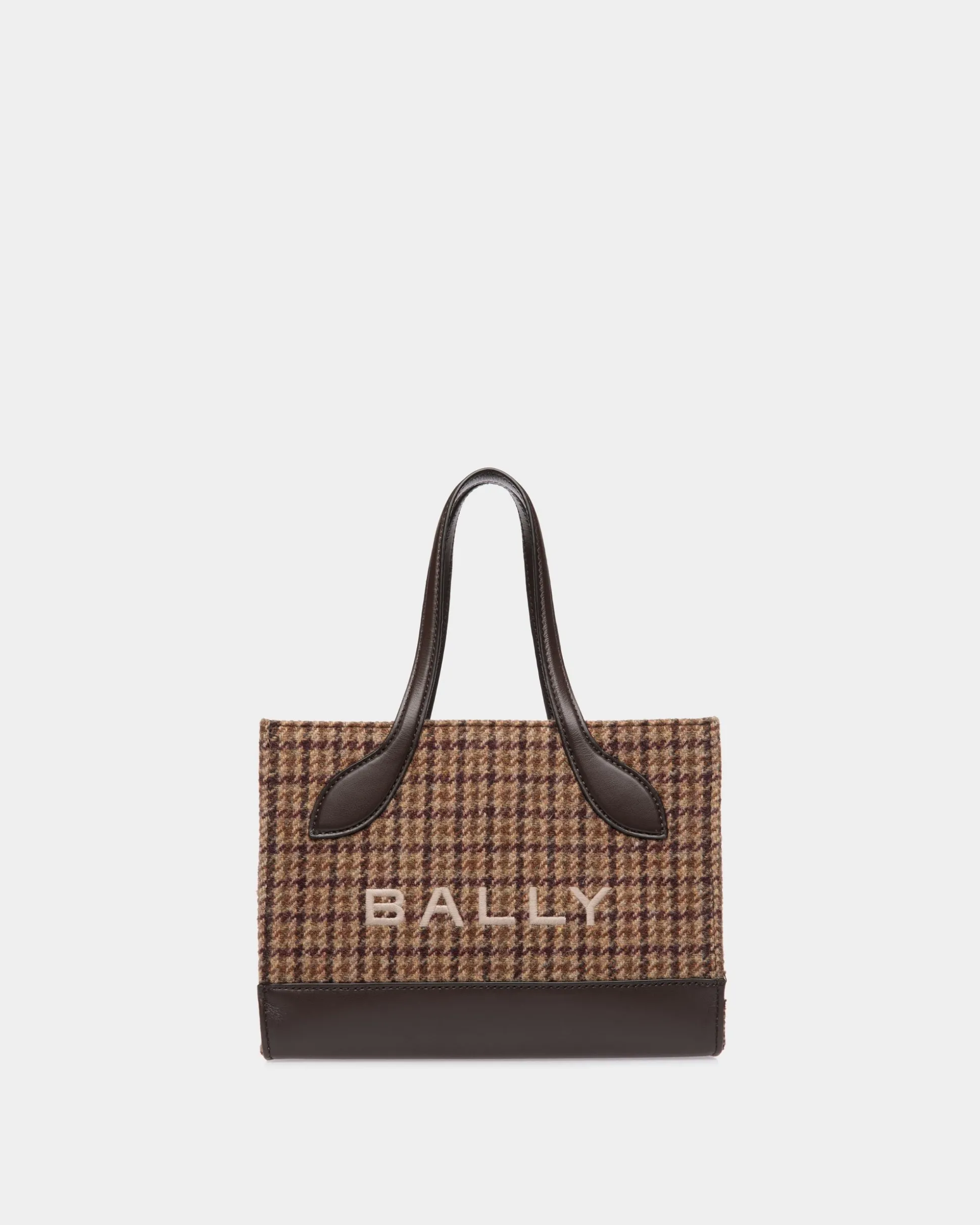 Bar Mini Tote Bag in Multibrown Check Wool And Leather