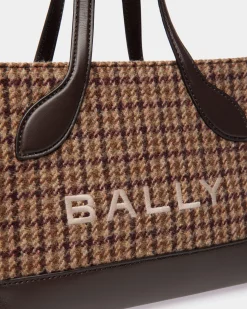 Bar Mini Tote Bag in Multibrown Check Wool And Leather
