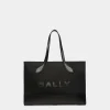 Bar Tote Bag In Black Nylon And Leather