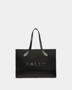 Bar Tote Bag In Black Nylon And Leather