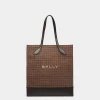 Bar Tote Bag in Multibrown Check Wool And Leather