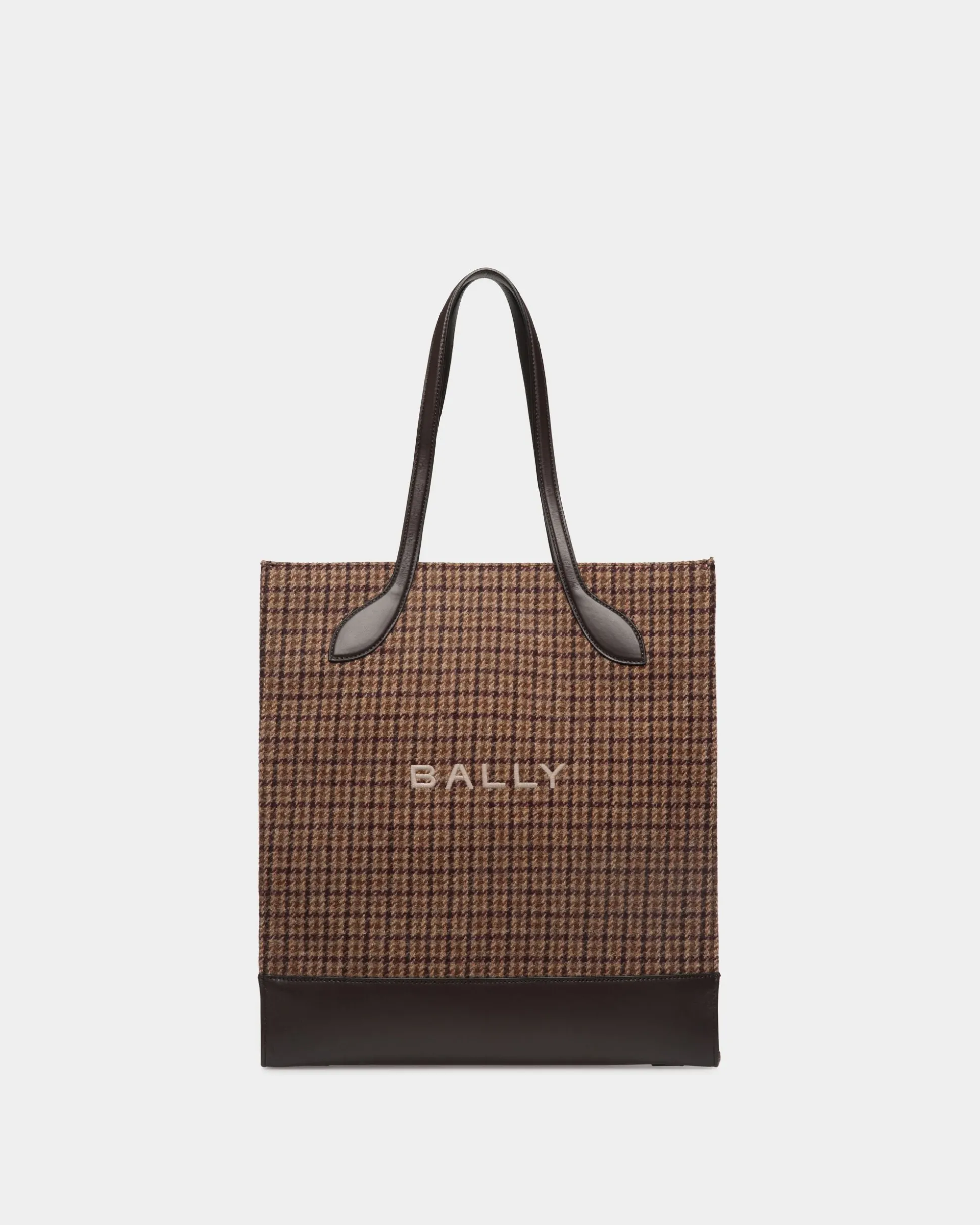 Bar Tote Bag in Multibrown Check Wool And Leather