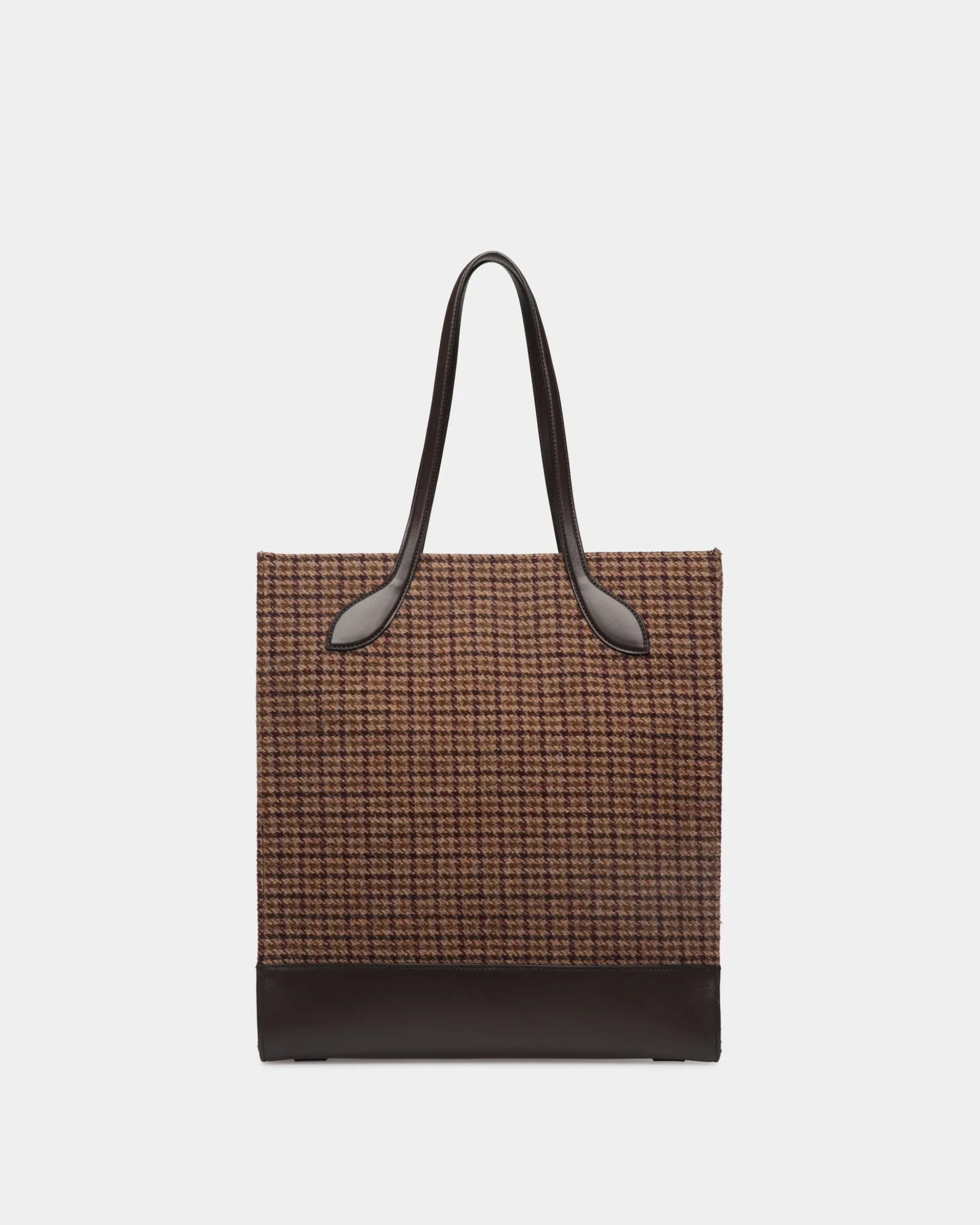 Bar Tote Bag in Multibrown Check Wool And Leather