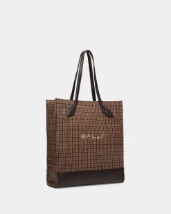 Bar Tote Bag in Multibrown Check Wool And Leather