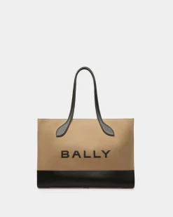 Bar Tote Bag In Sand And Black Fabric