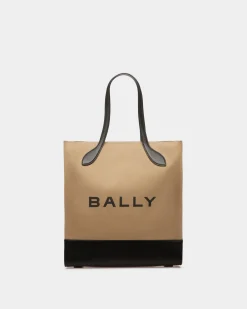 Bar Tote Bag In Sand And Black Fabric