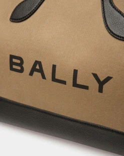 Bar Tote Bag In Sand And Black Fabric