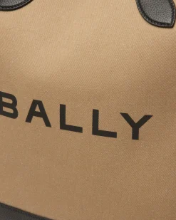 Bar Tote Bag In Sand And Black Fabric