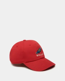 Baseball Hat With Choco-Candy Detail In Red Cotton