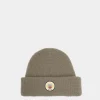 Beanie With Bally Crest Logo In Military Green Cashmere