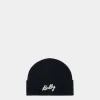 Beanie With Logo In Navy Blue Wool