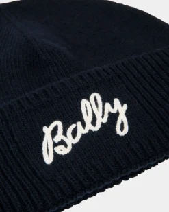 Beanie With Logo In Navy Blue Wool